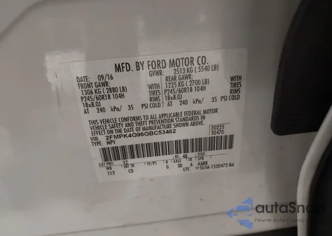 2016 Ford Edge Se from USA, damaged, VIN 2FMPK4G96GBC53462